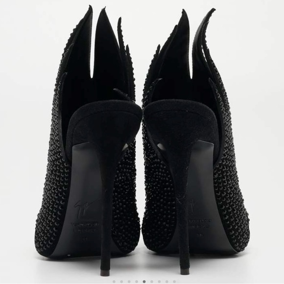 Giuseppe Zanotti Black Crystal Embellished Suede Open Toe Mules Size 38 - Picture 5 of 8